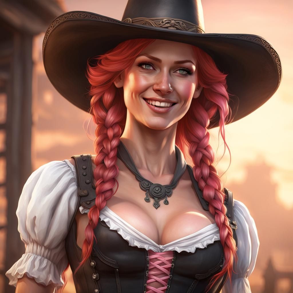 Old West Gunslinger Portrait in Art Nouveau Style