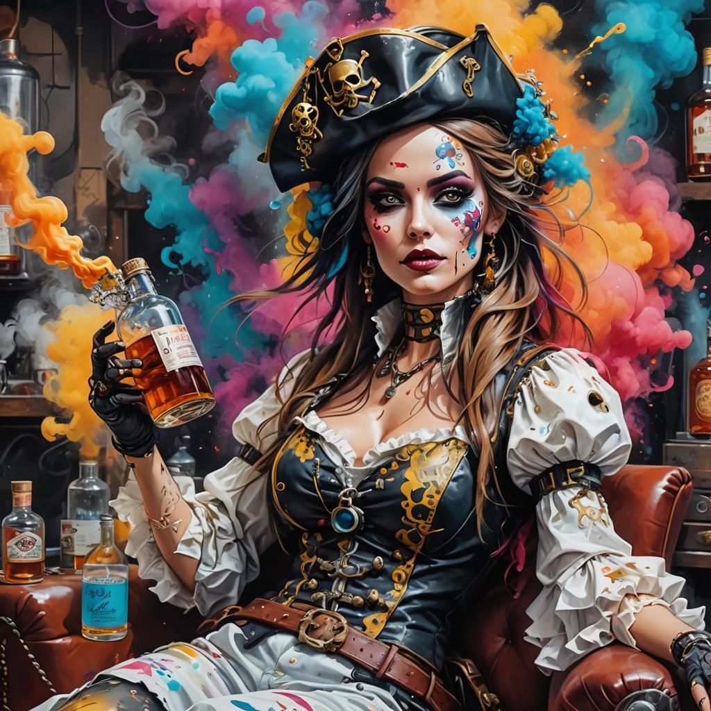 Robotic Pirate Woman: Graffiti Art Portrait