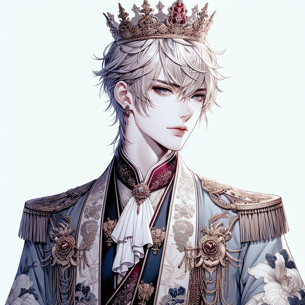 White-Haired Prince in Ukiyo-e Style Royal Portrait