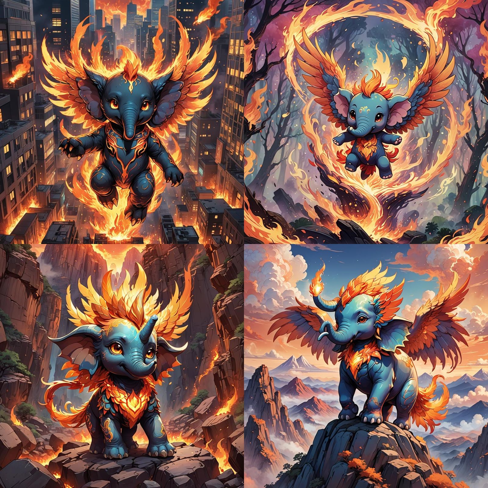 Chibi Phoenix Elephant in Anime Style