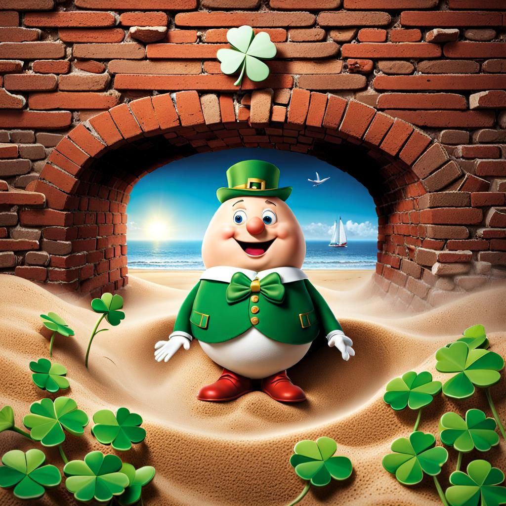 Humpty Dumpty is delighted. Wearing his lucky suit he fell o...