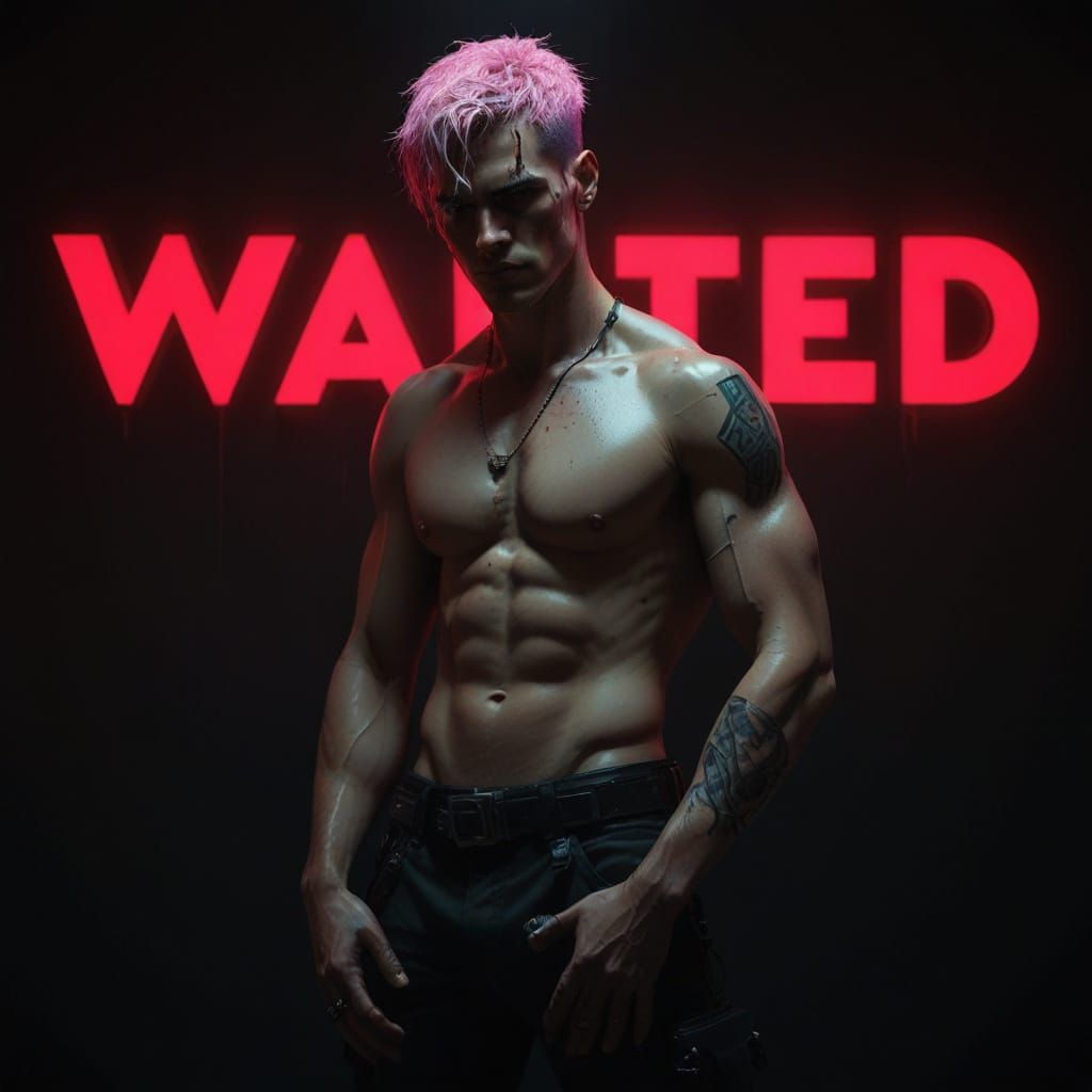 Cyberpunk Warrior in Neon Noir Alleyway