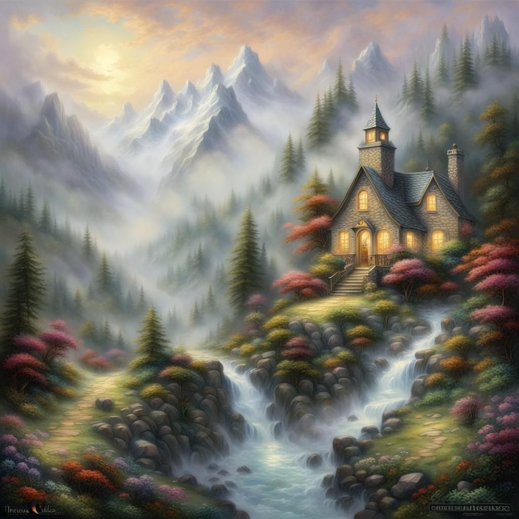 Ethereal Mountain Landscape in Luminist Style