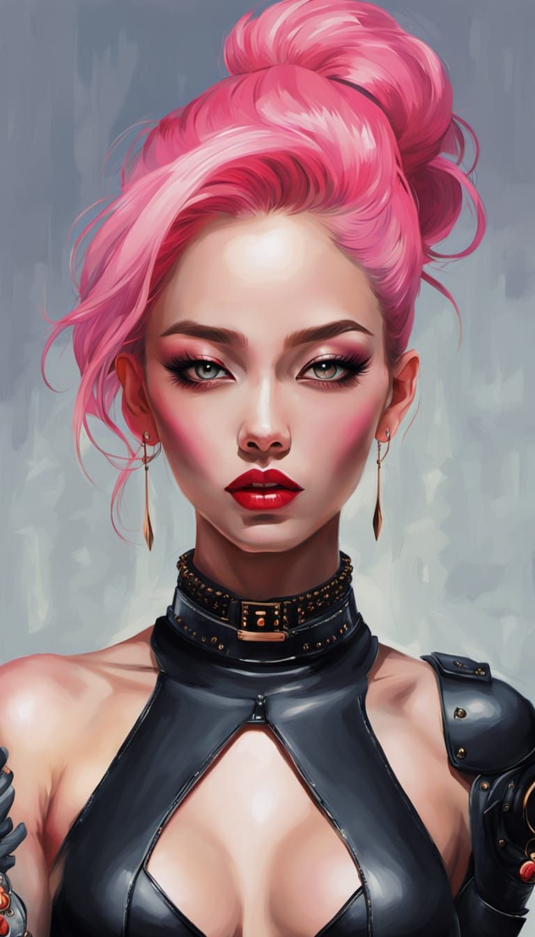 Gouache Masterpiece of an Asian Woman in Cyberpunk Disco