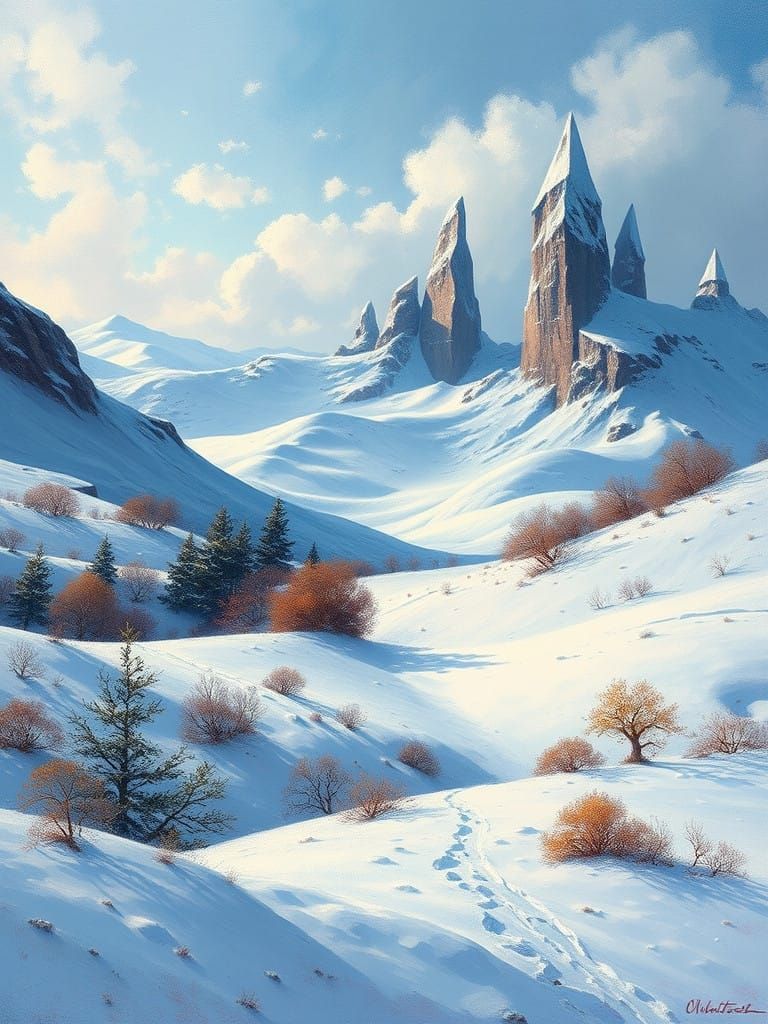 Dreamlike Winter Wonderland with Ethereal Spires