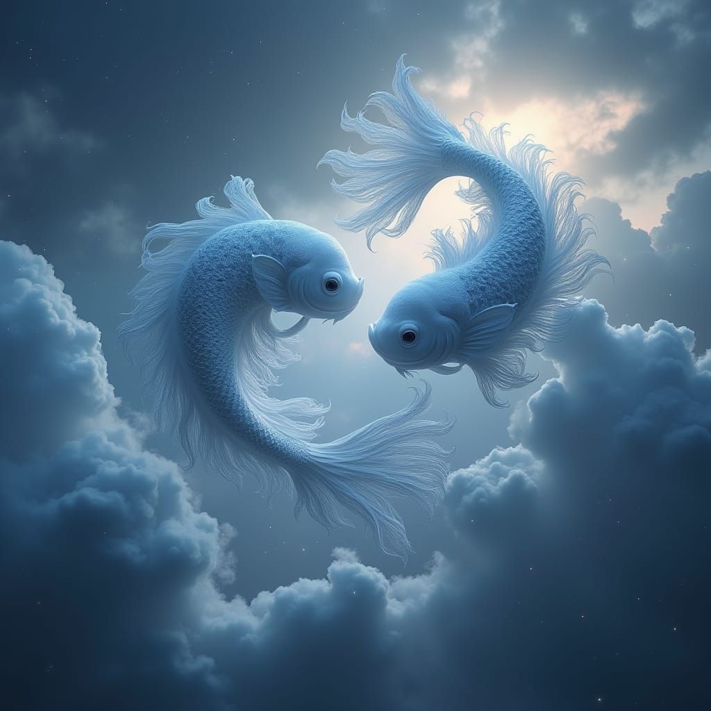 Majestic Pisces Cloud Fish in a Swirling Zodiac Vortex