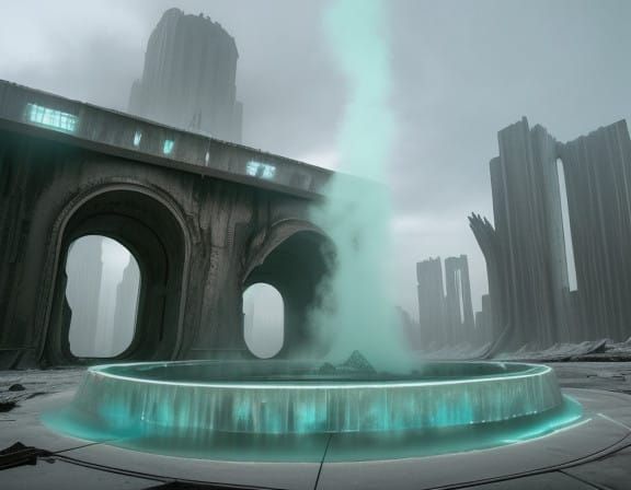 Cyberpunk Dark Fantasy Scene with Time Portal and Industrial...