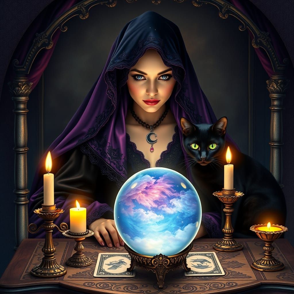 Enchanted Fortune Teller in Lavish Velvet Attire