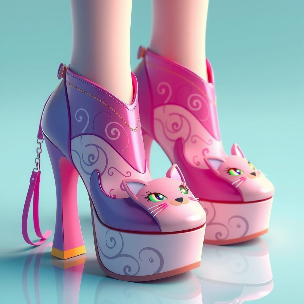 Vibrant Anime Platform Shoes with Whimsical Cat Designs