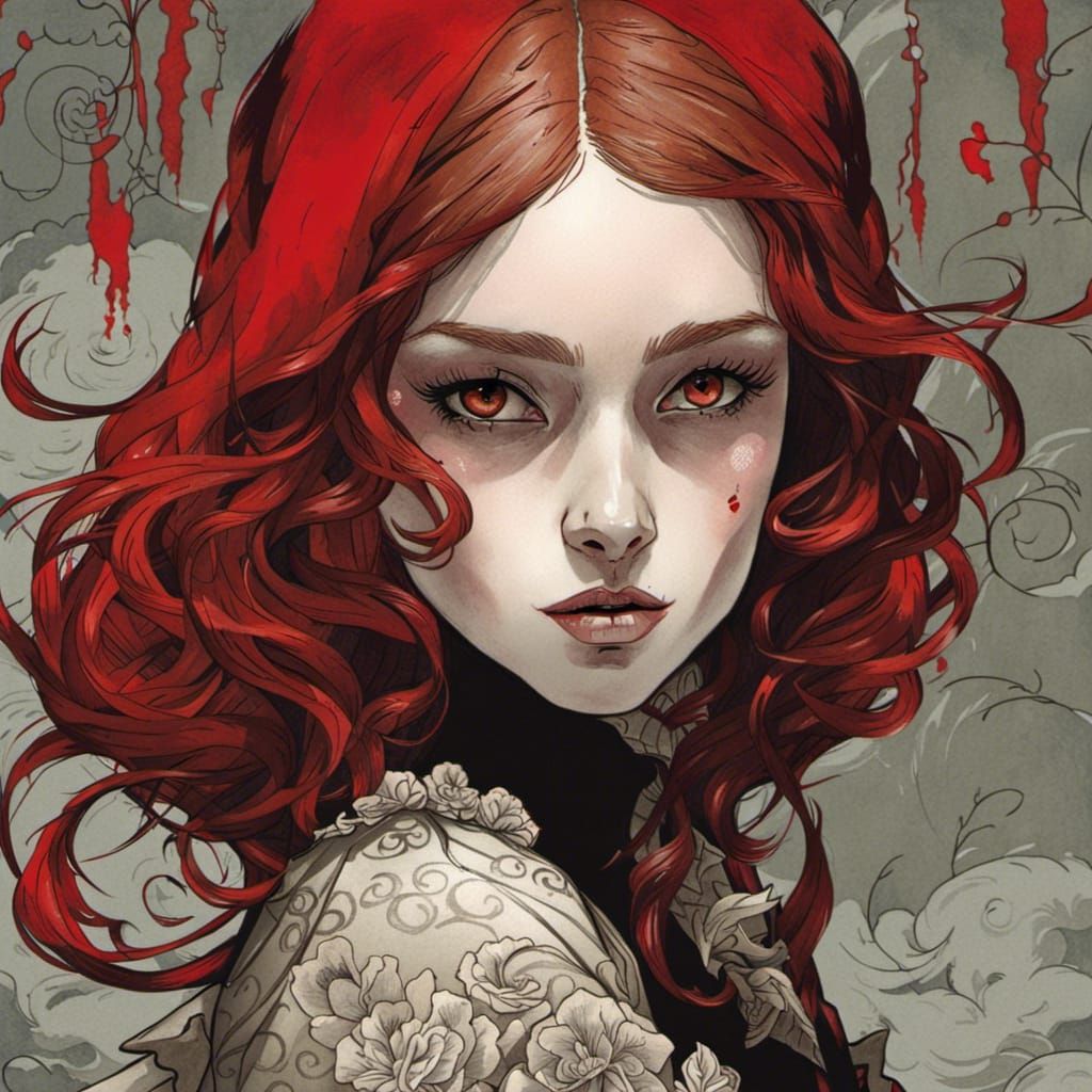 Intense Crimson Eyes, Hyperrealistic Digital Portrait