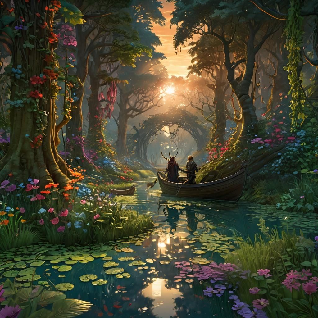 Misty Summer River at Dusk: A Digital Art Scene