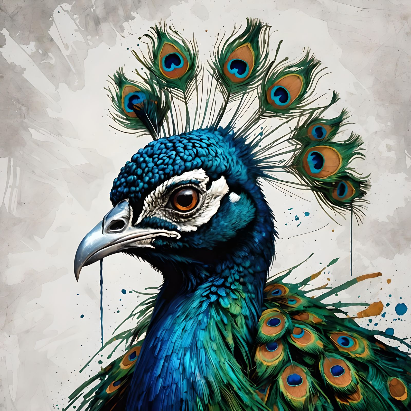 Colorful Impasto Peacock Portrait with Thick Brushstrokes