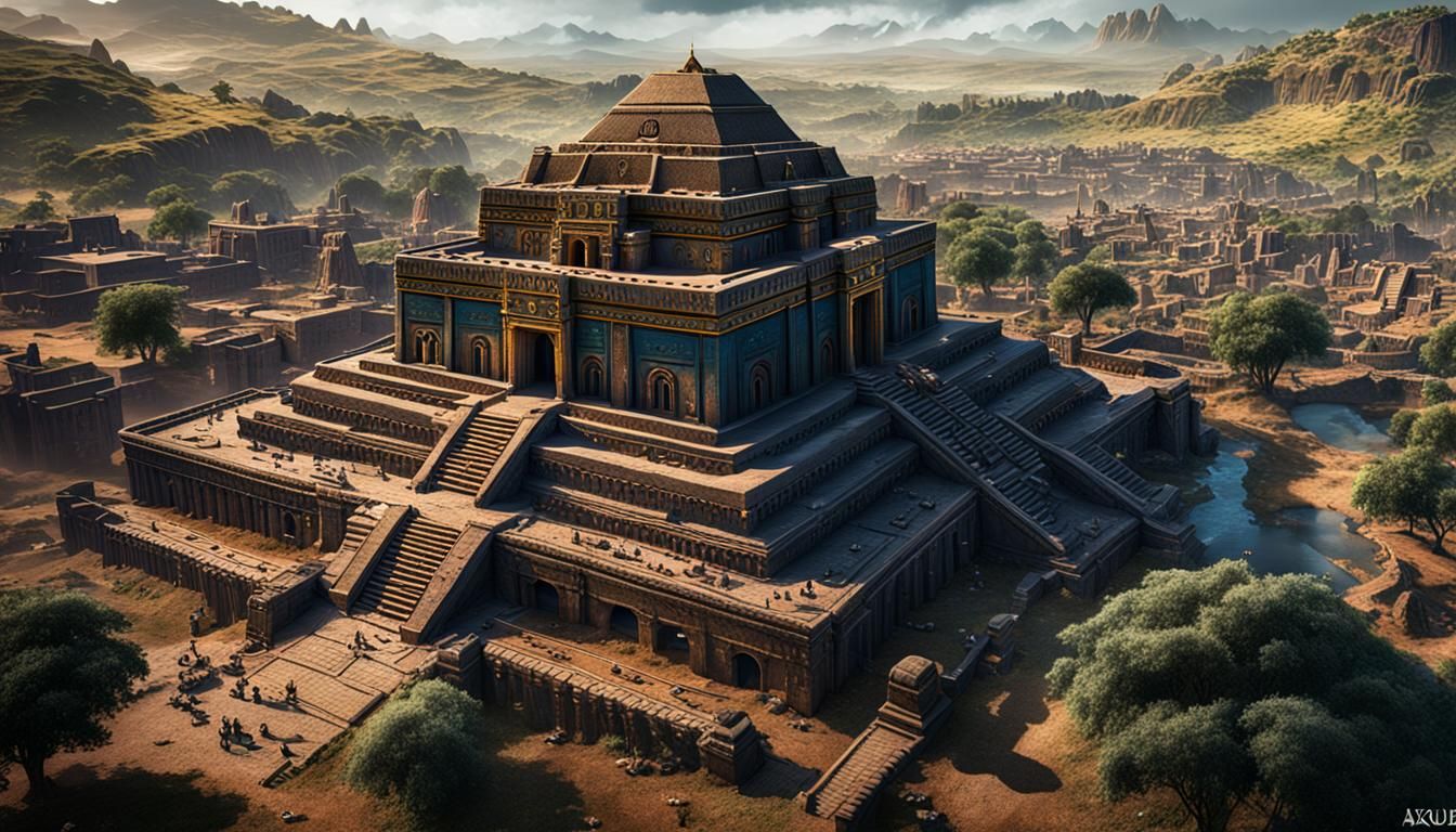 Fantastical Ancient Axum Painting in Deep Color