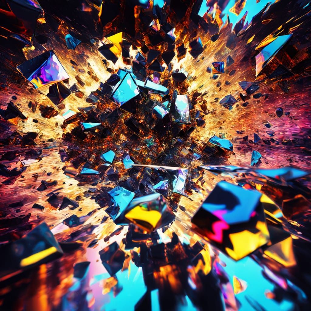 Cracked Mirror Reveals a Surreal Neon Party