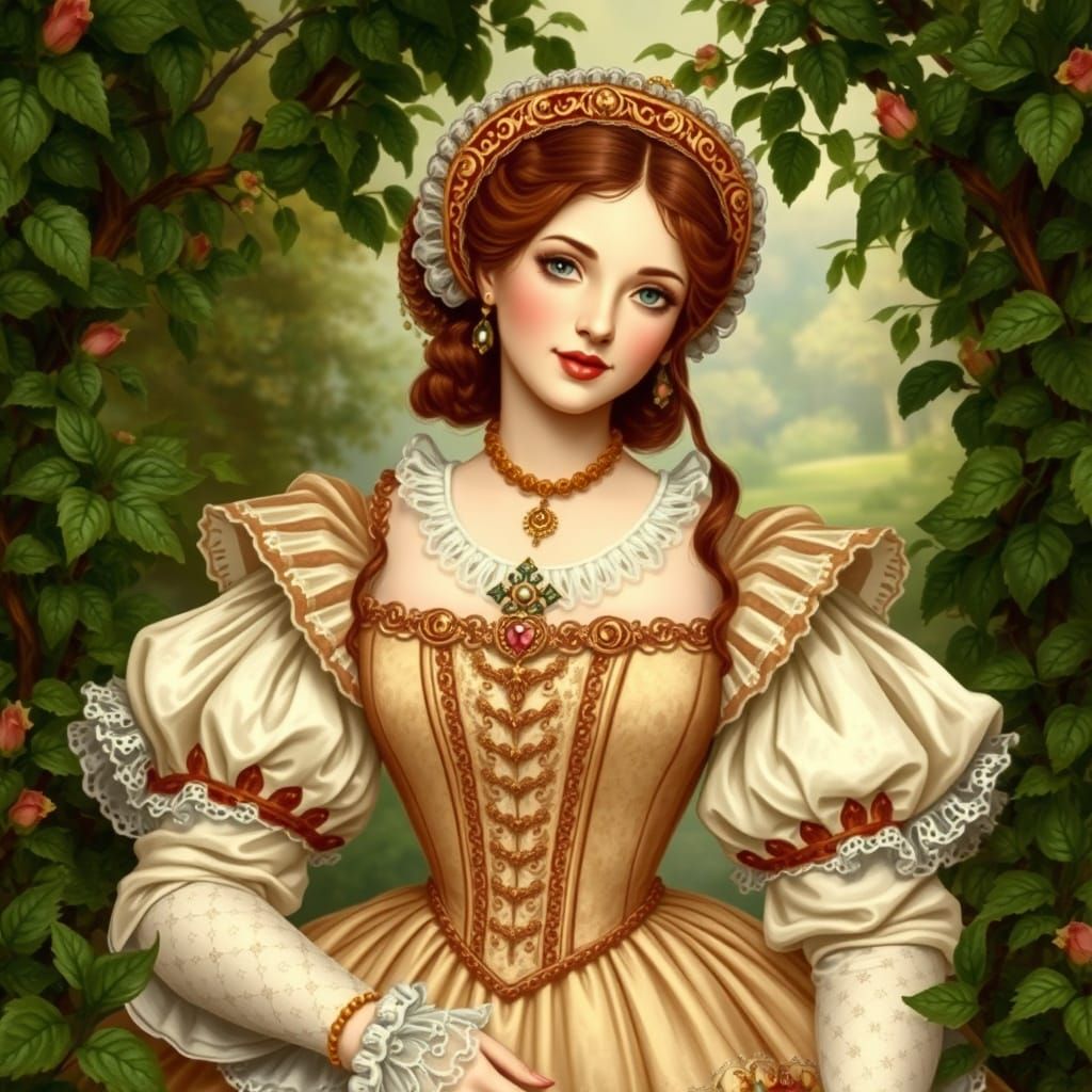 Renaissance Lady in Elizabethan Dress, Romantic Style