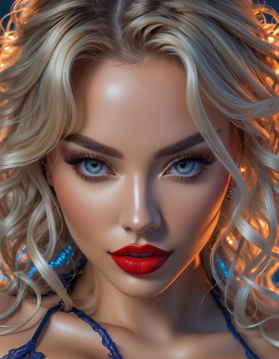 Beautiful Blonde Model with Red Lips in Graffiti Art