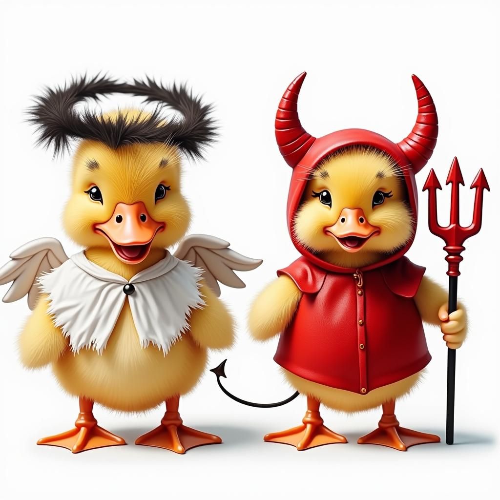 Ducklings as Angel and Devil in Rembrandt Lighting