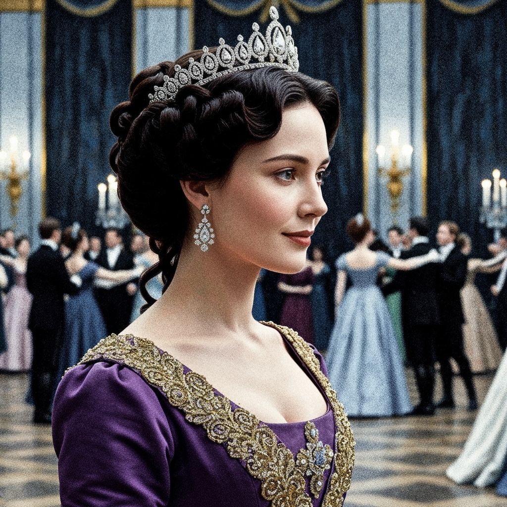 Elegant Russian Noblewoman at Ball, in Pointillist Style