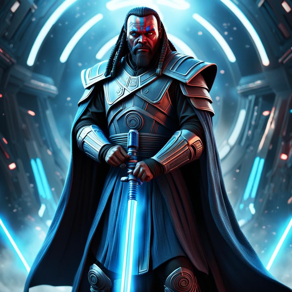 Klingon Jedi Warrior with Lightsaber in Sci-Fi Art