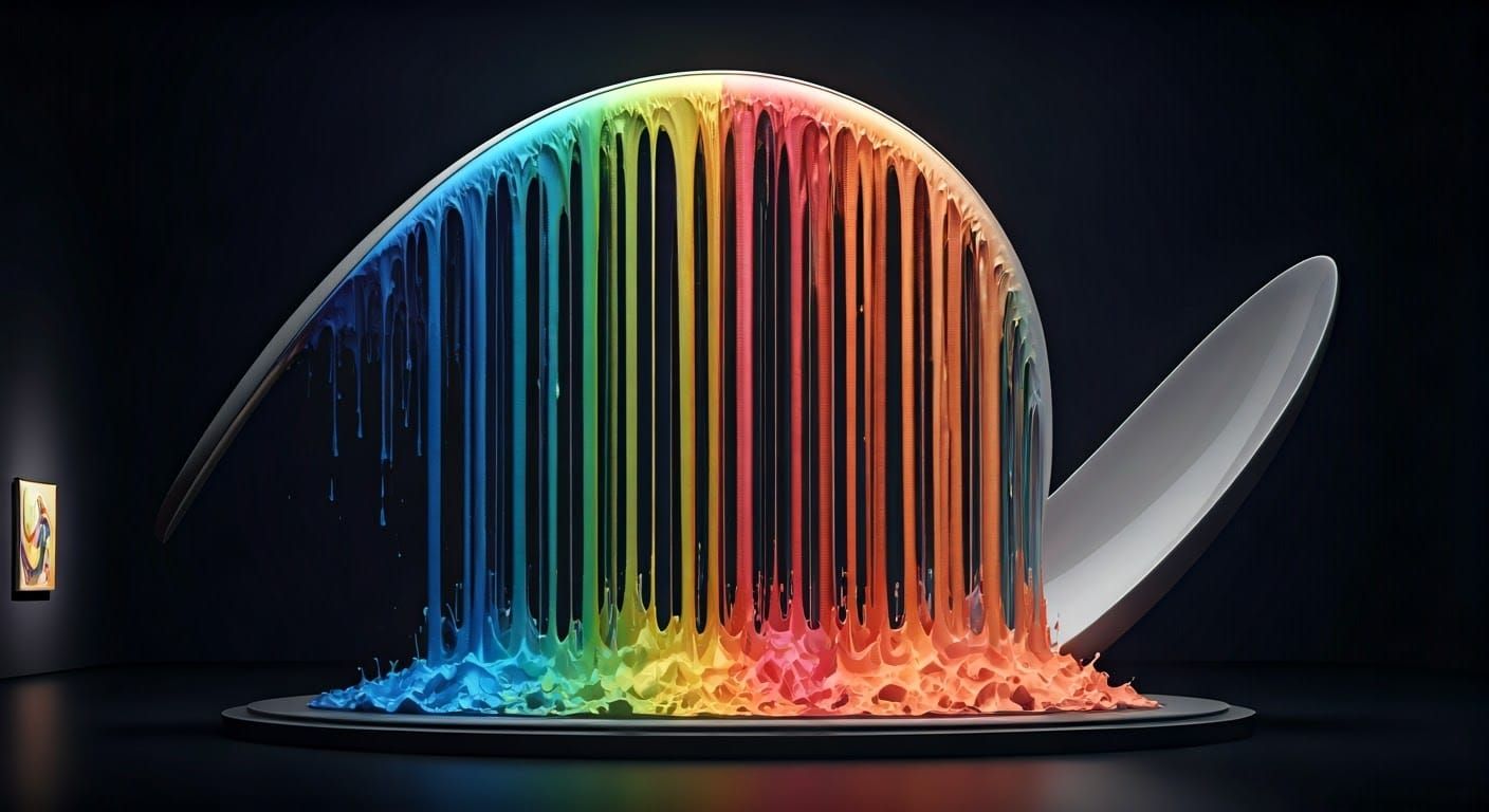 Ethereal Sculpture Emerging from Vibrant Paint Vortex