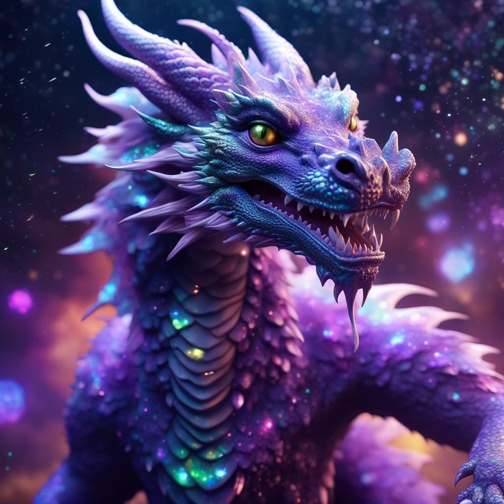 Purple Dragon with Galaxy Background