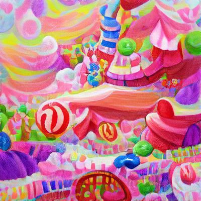 Vibrant Candy Wonderland in Gouache Style
