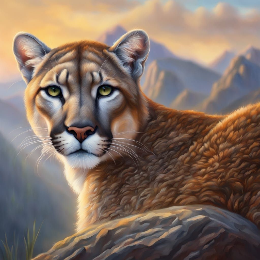 Majestic Mountain Lion Purrs in Golden Light