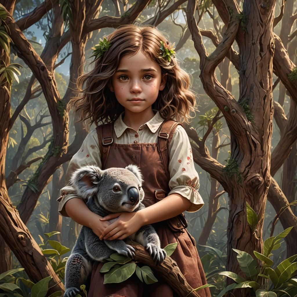 Australian Girl with Koala in Detailed Matte Painting