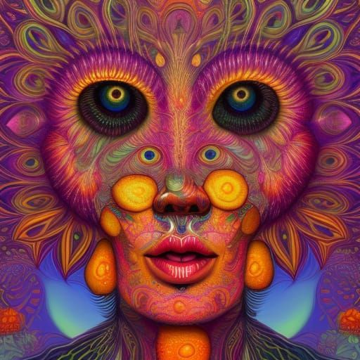 Psychedelic Mango Portrait: Surreal Digital Art
