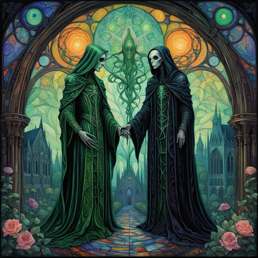 Pastel Alien Choir in Gothic Cathedral, Fauvism Style