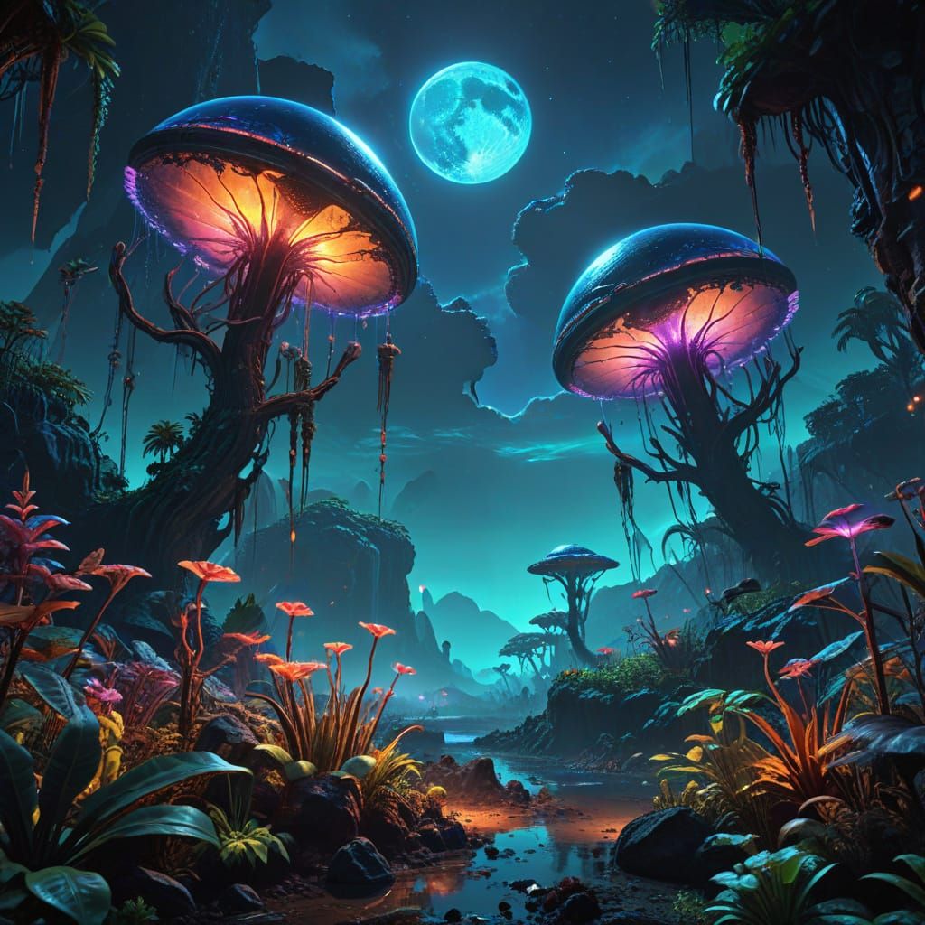 Alien Jungle with Crystal Flora and Twin Moons