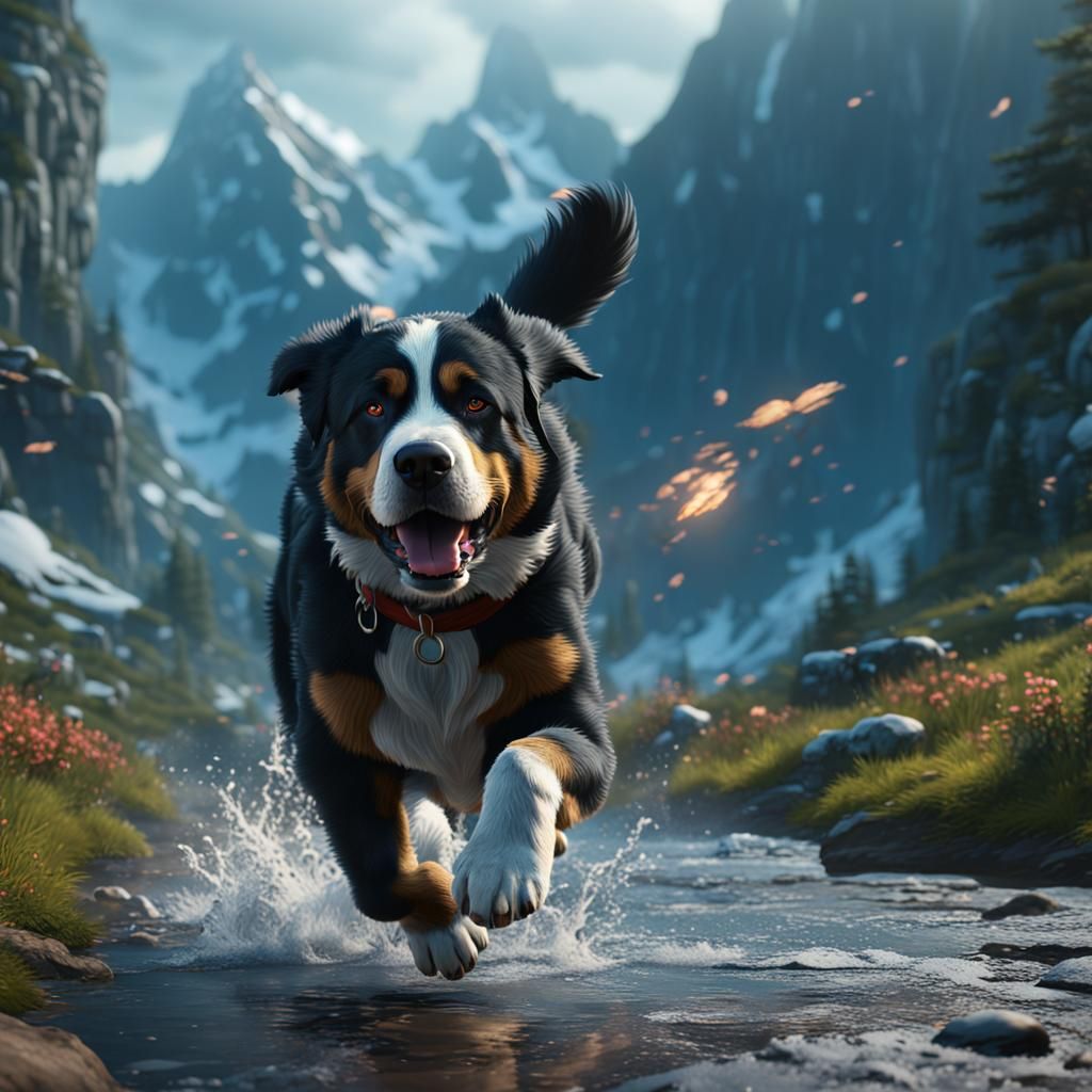 Bernese Mountain Dog's Escape: A Matte Painting