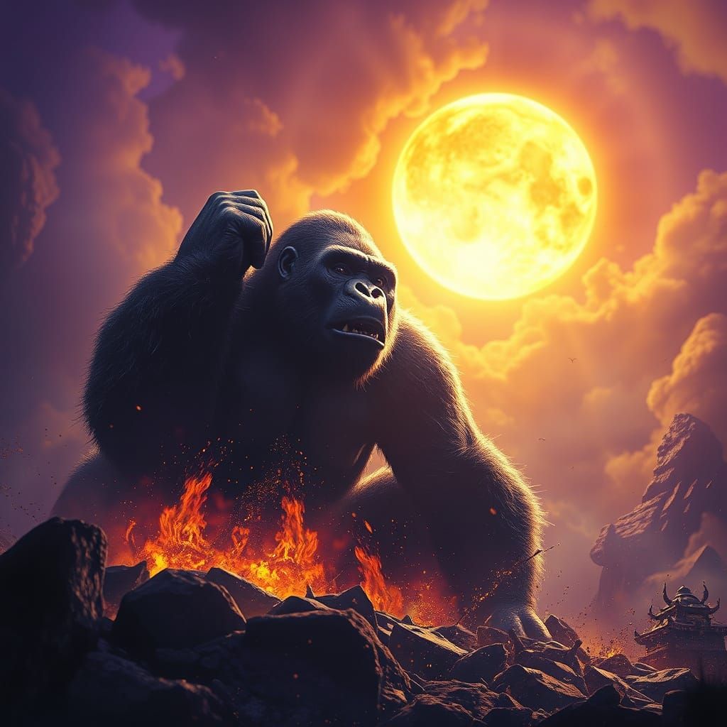 Powerful Gorilla in Dark Fantasy Style