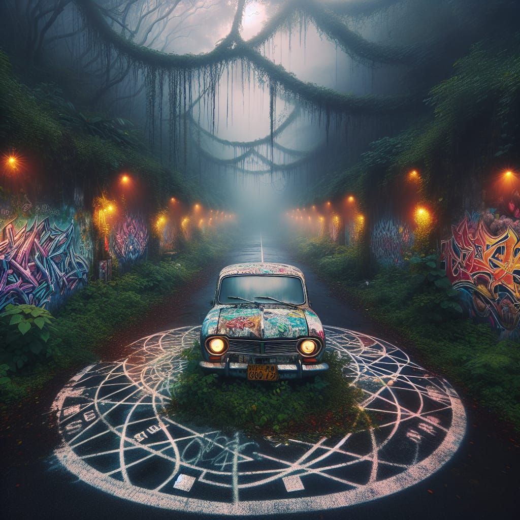 Radiant Graffiti on Abandoned Vintage Car