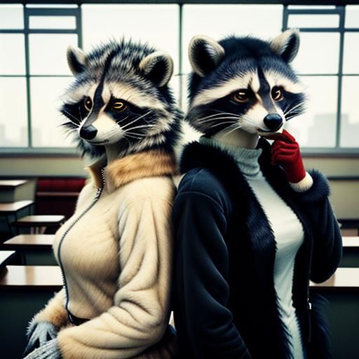 Vintage Photo of Two People in Raccoon Costumes
