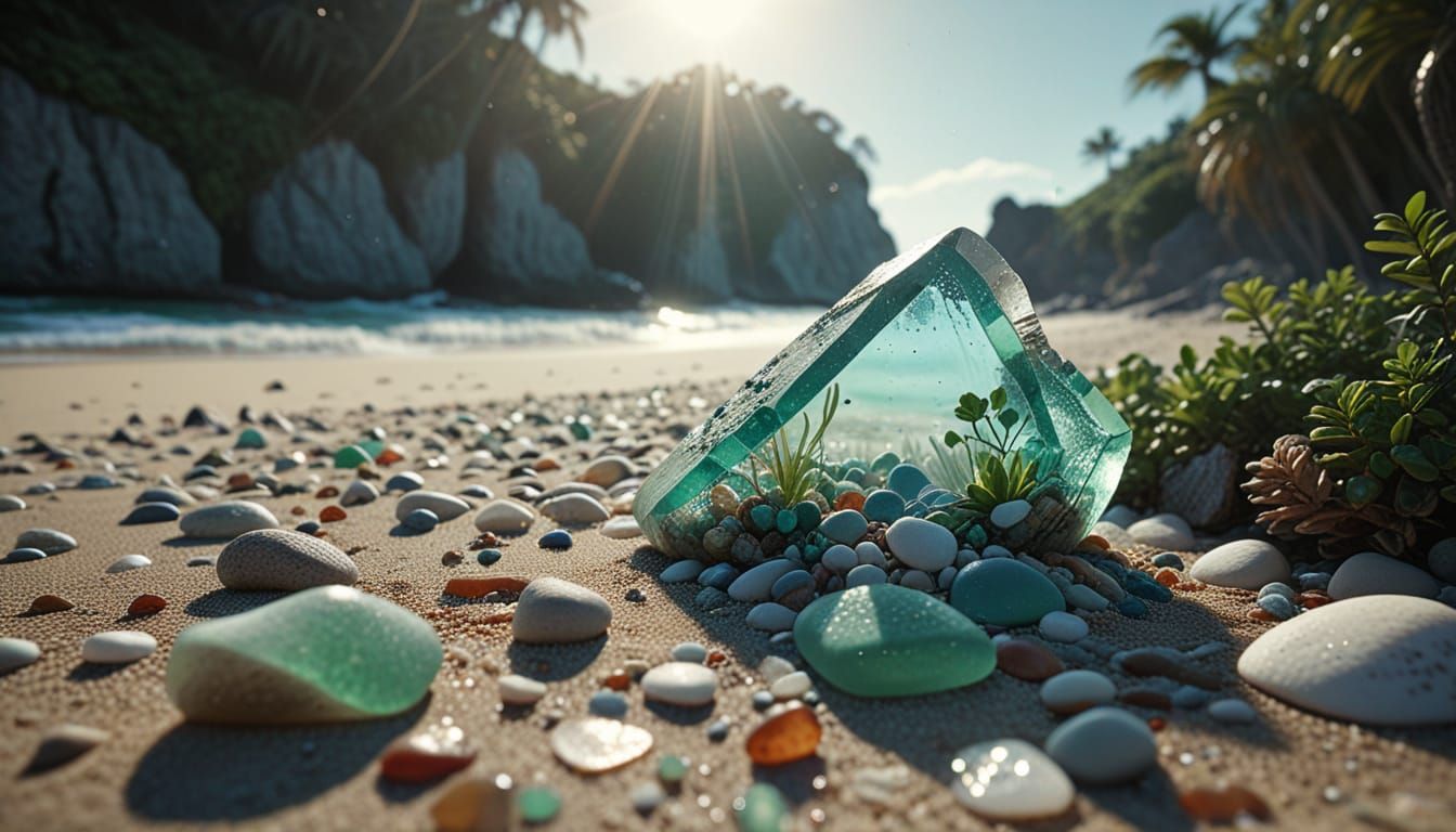 Seaglass Cottage on Beach in Warm Sunlight