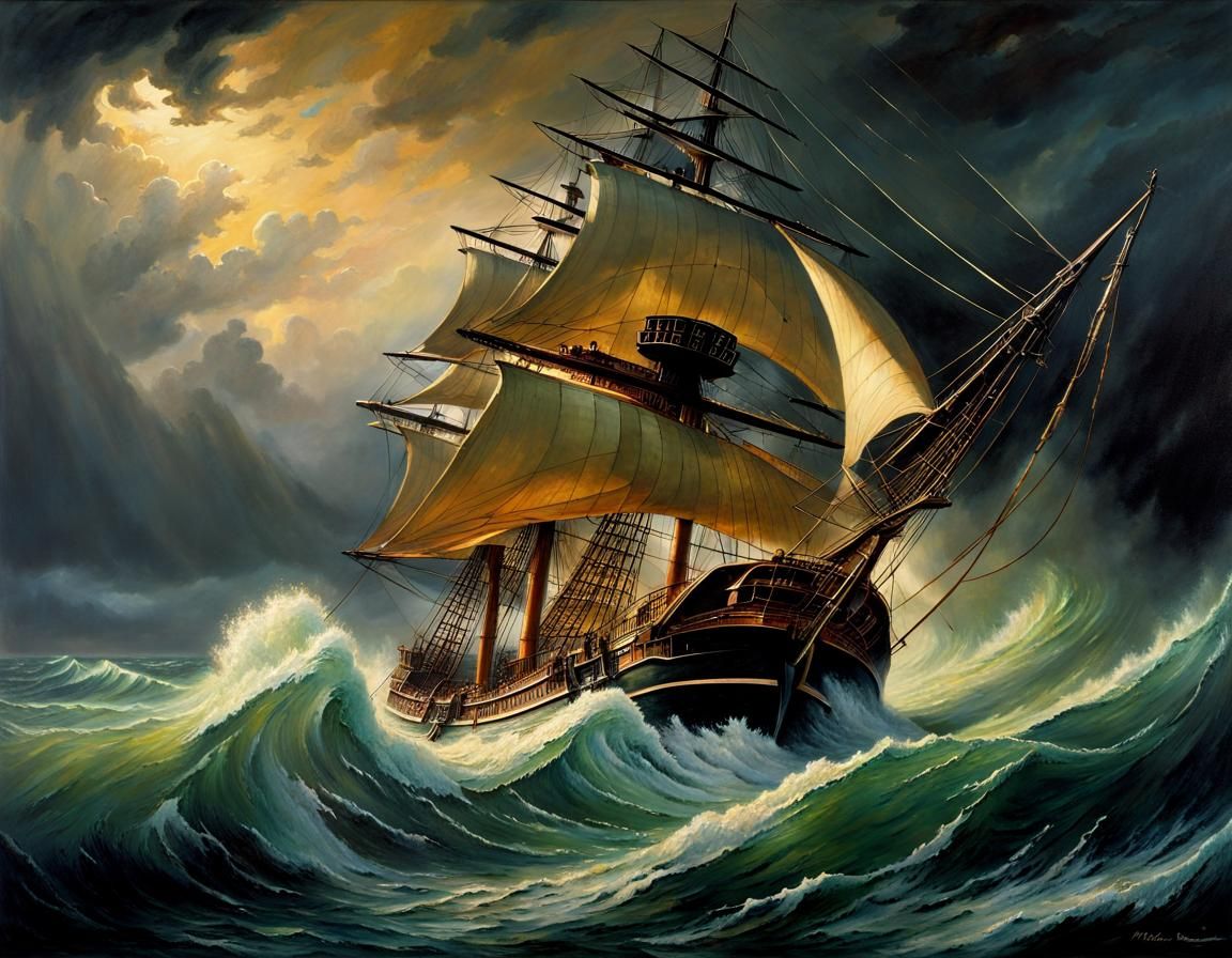 Pirate Ship Amidst a Violent Storm