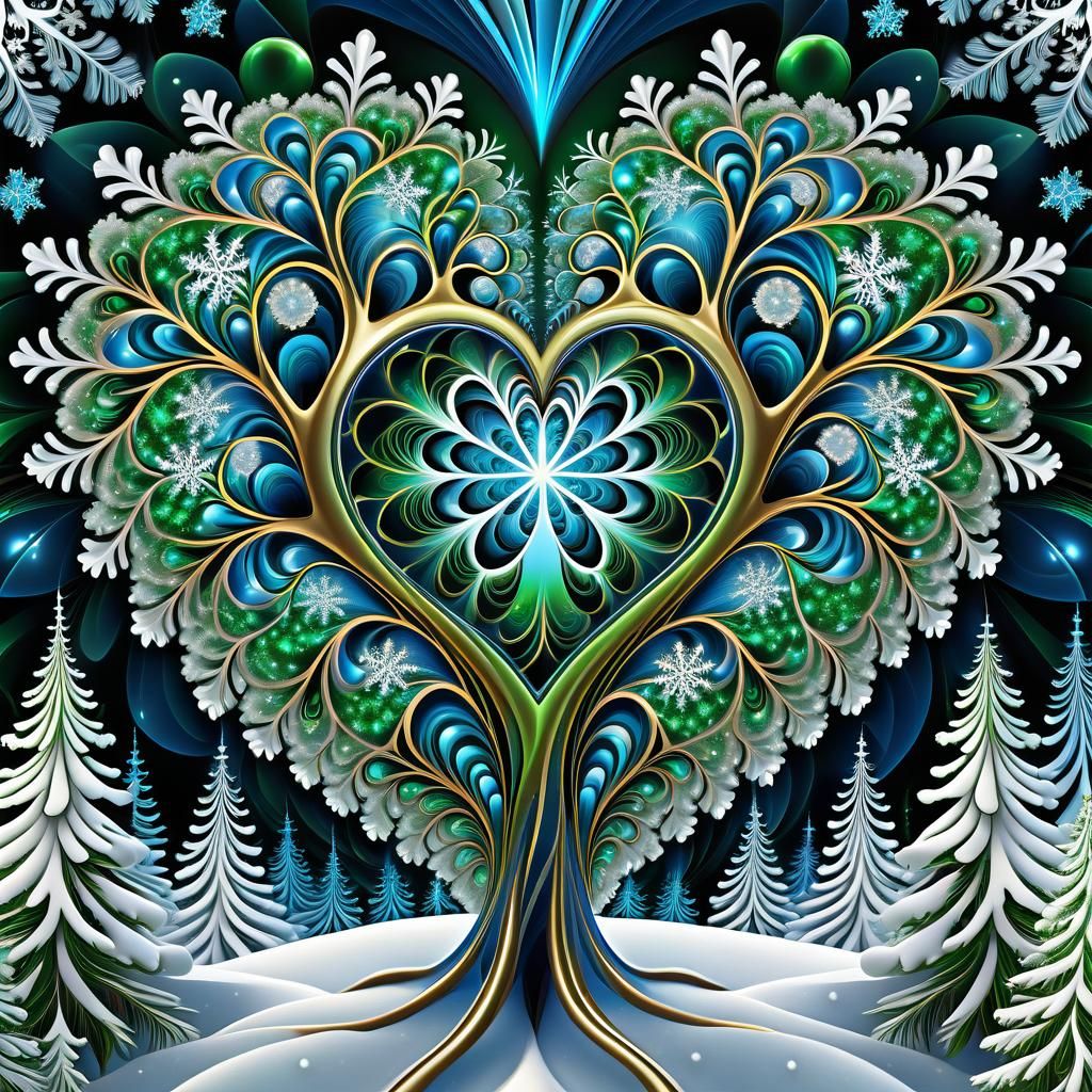 Fractal Heart Emerging from Winter Landscape