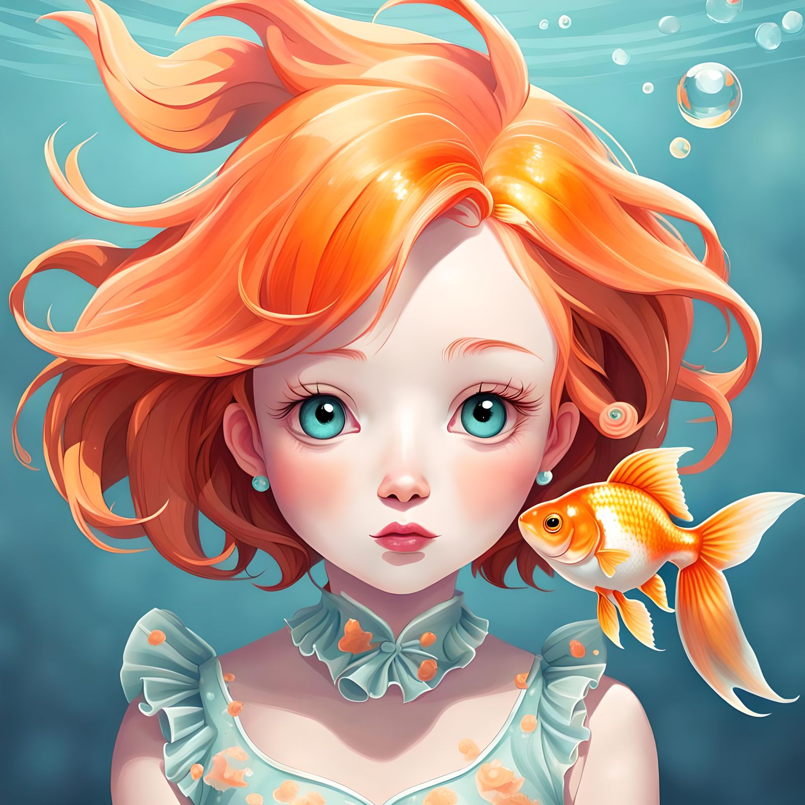 Joyful Goldfish Portrait in Digital Art Style