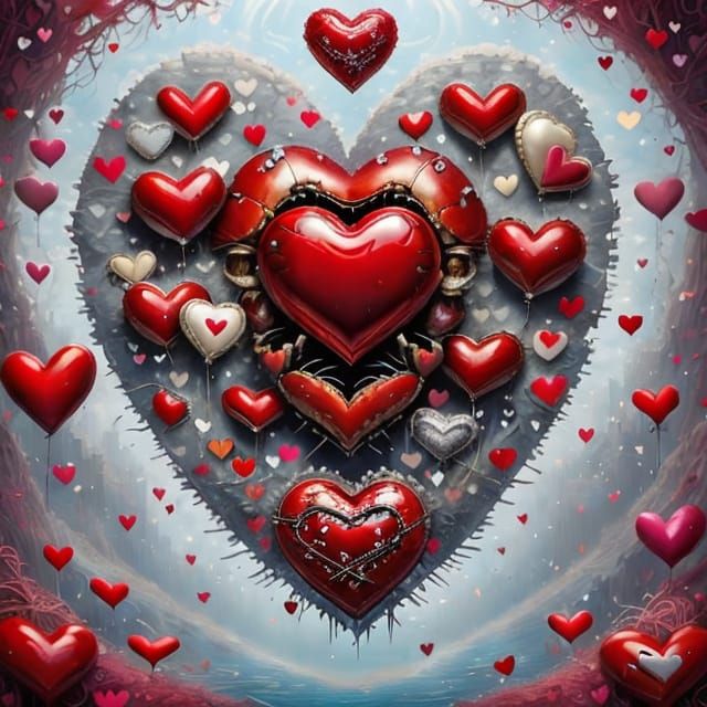 L'amour Lobster with Heart and Flame Motifs