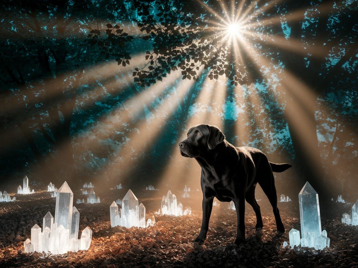 Moonlit Forest Scene with Labrador