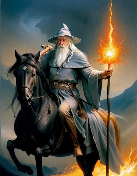 Wizard on Horseback Casting Firestorm in Fantasy Art