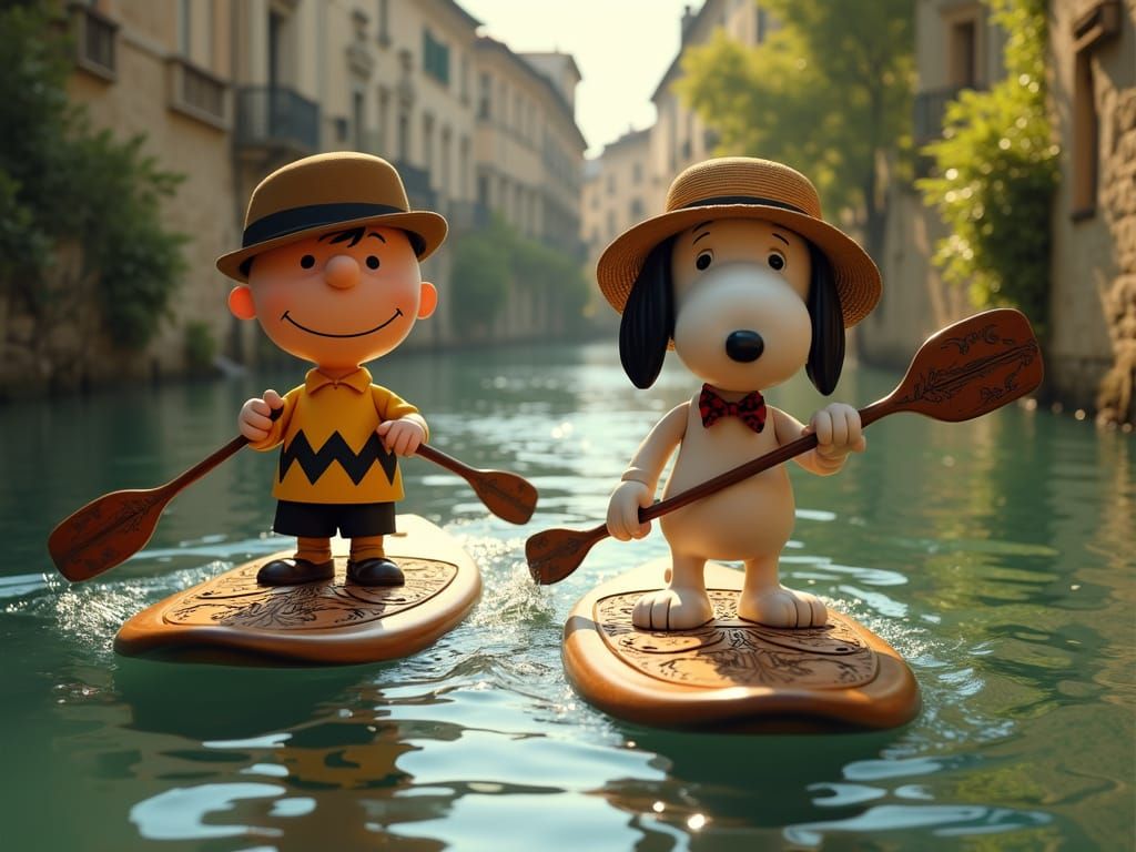 Snoopy and Charlie Brown Paddle Boarding in Renaissance Bord...