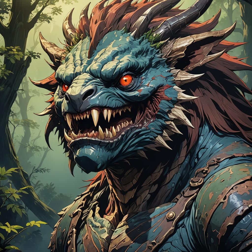 Anime Style Bunyip Portrait: Cel-Shaded Art