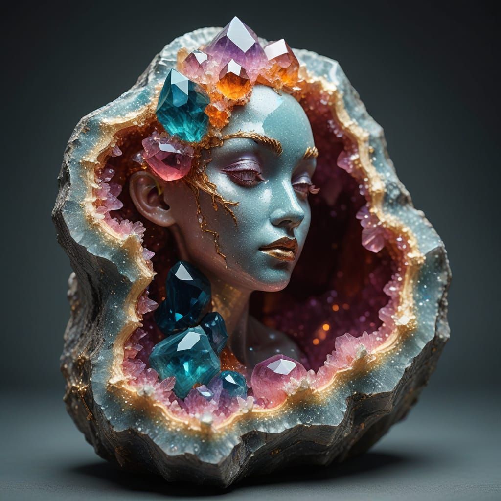 Surreal Geode Reveals Ethereal Gemstone Sculpture in Soft Fo...