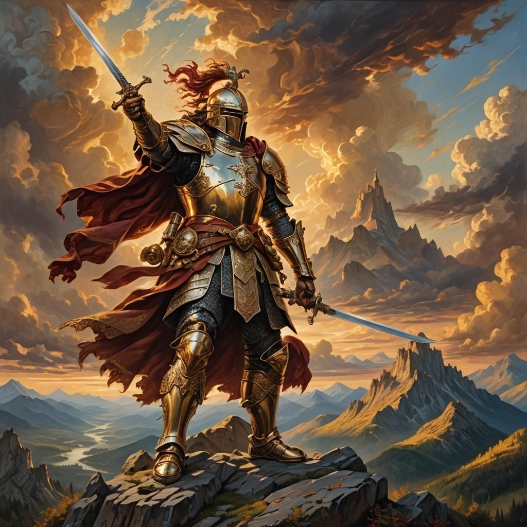 Warrior Triumph: A Baroque Oil Painting with Golden Light