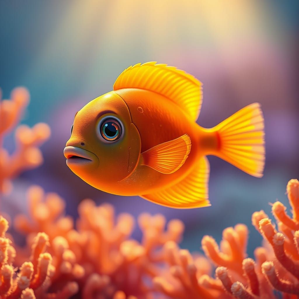 Cute Fish Swimming Near Coral Reef in Digital Art