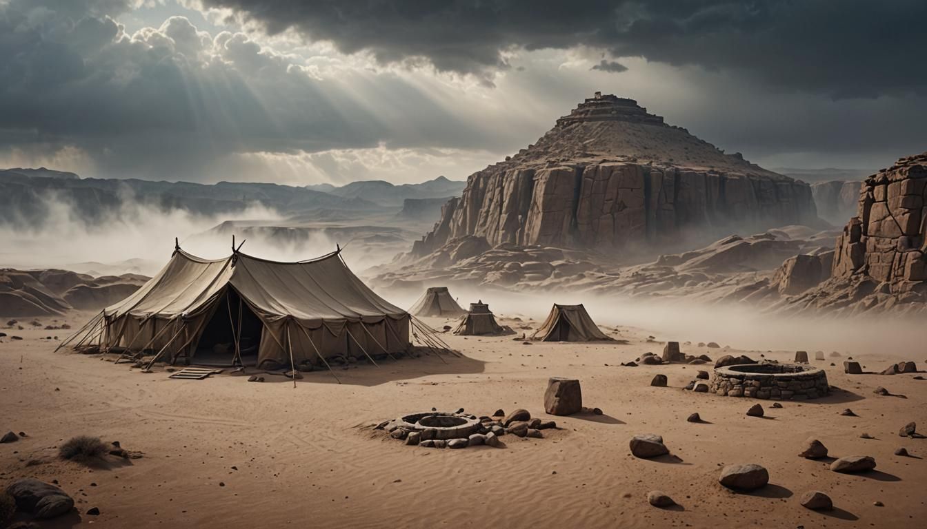 Mystical Desert Oasis with Ancient Stone Well