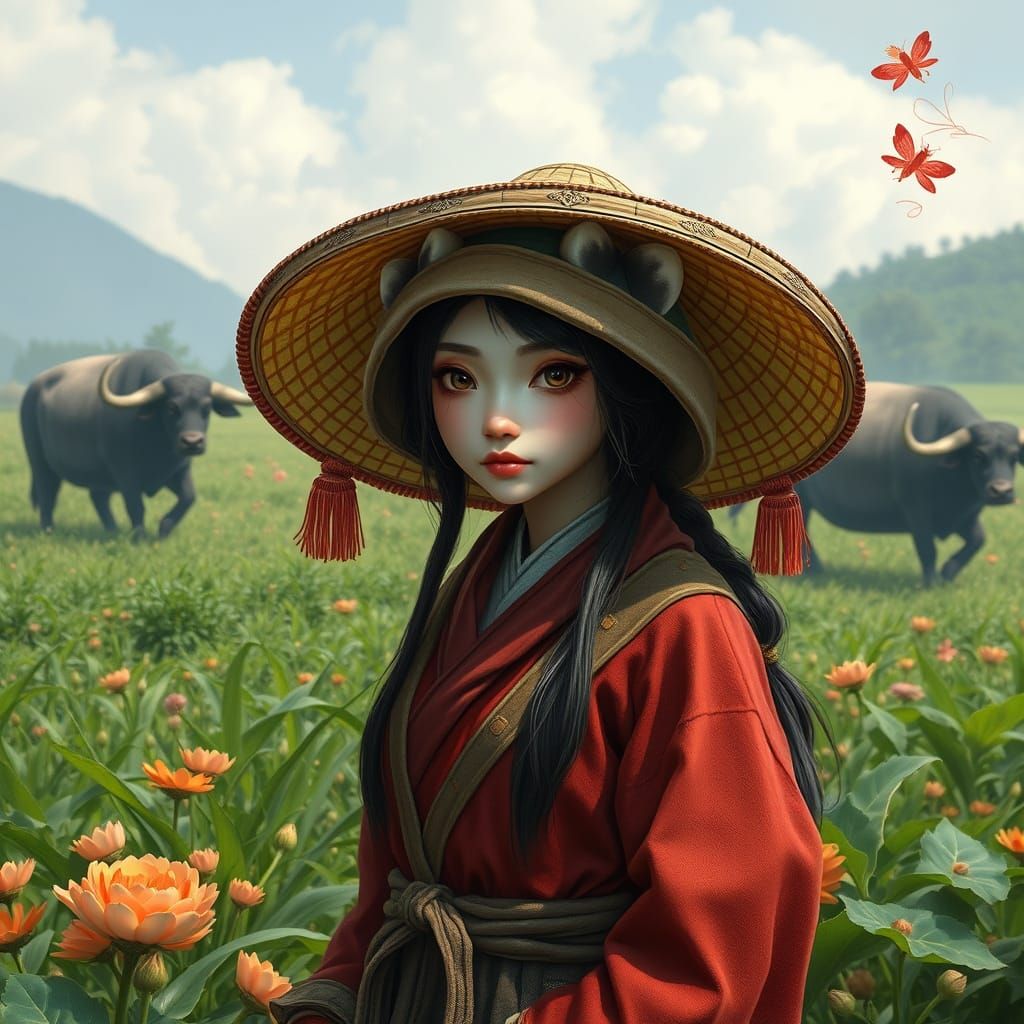 Pandaren Farmer in Chinese Farm Field, Fantasy Art