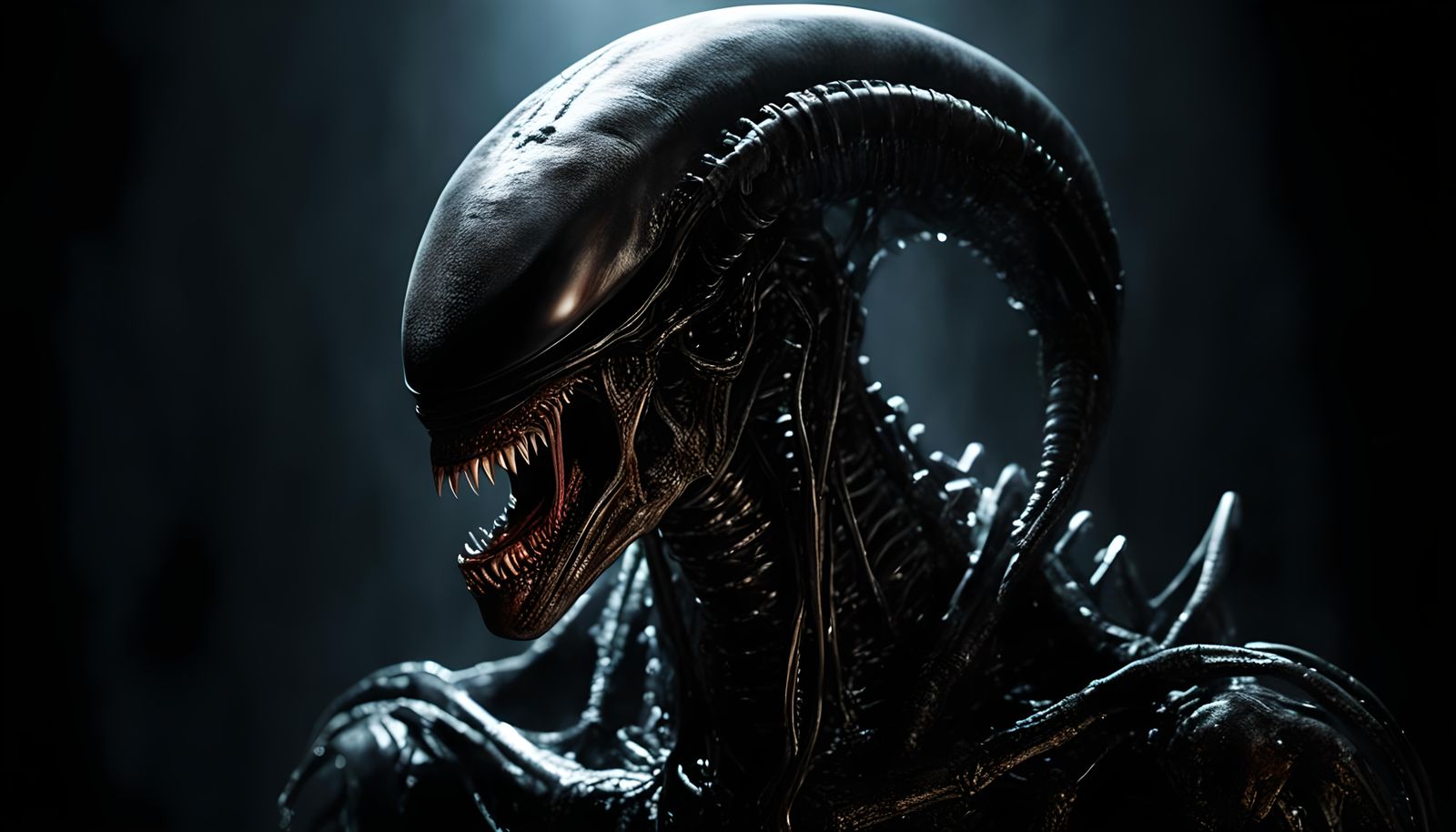 Alien Xenomorph Portrait in Dark Surrealist Style